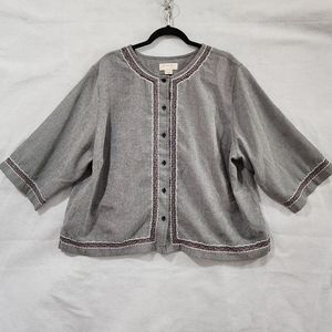 Bechamel Womens Shirt Black 2X Button Up Embroidered Lace Trim 3/4 Sleeve